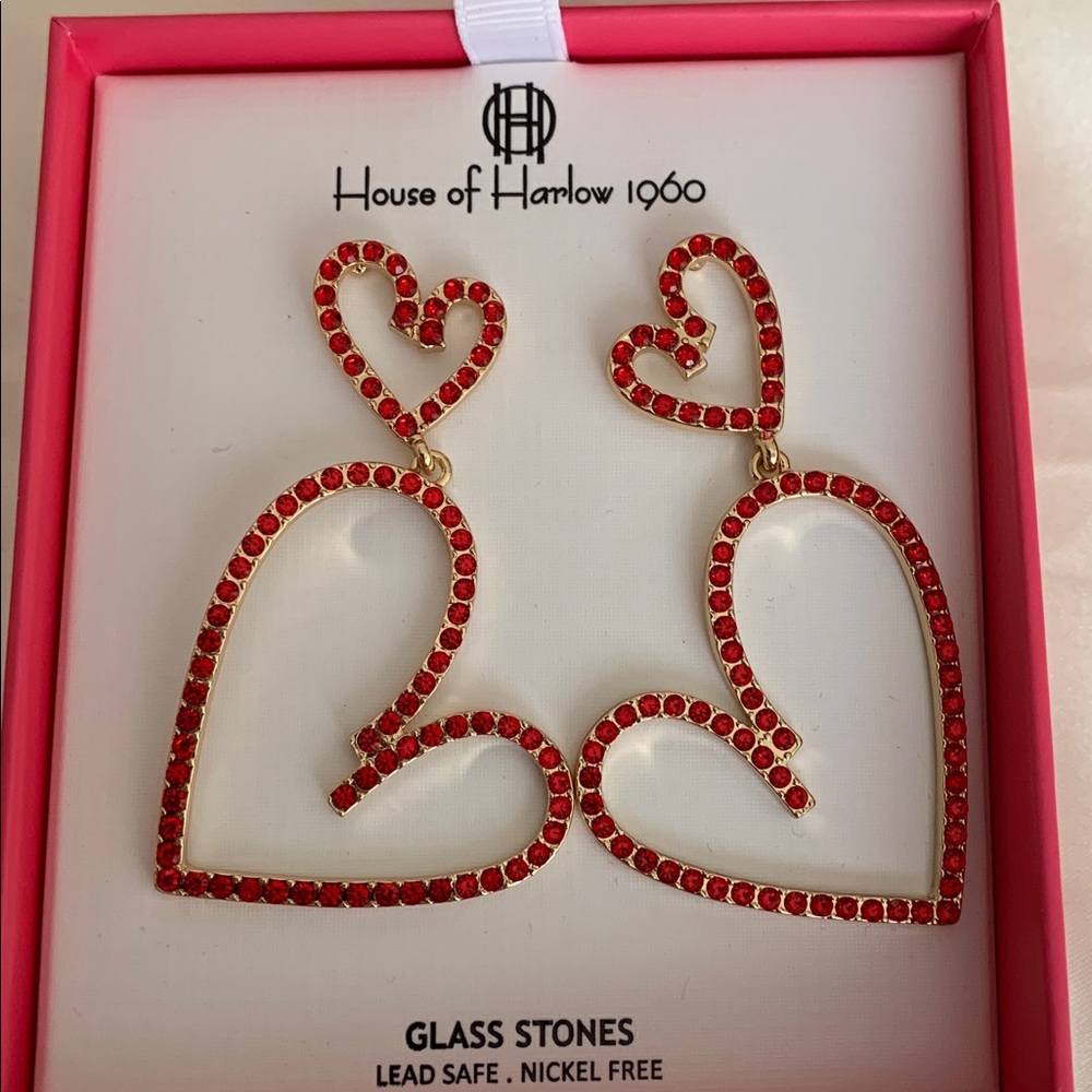 House of Harlow 1960 Red Heart Drop Earrings